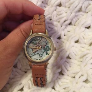 Small Map watch with braided brown band